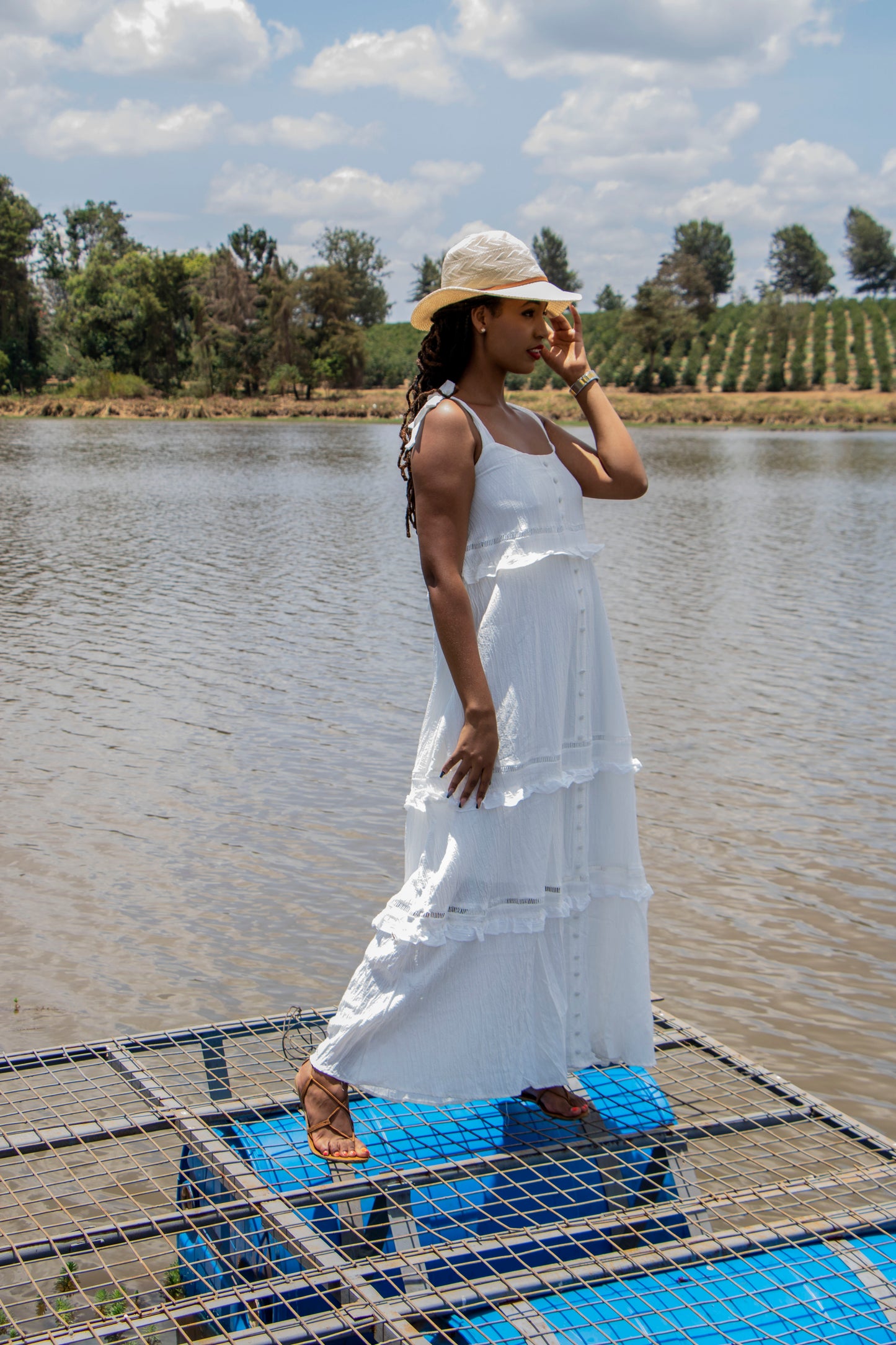 Shoulder-tie Button Down Linen Maxi