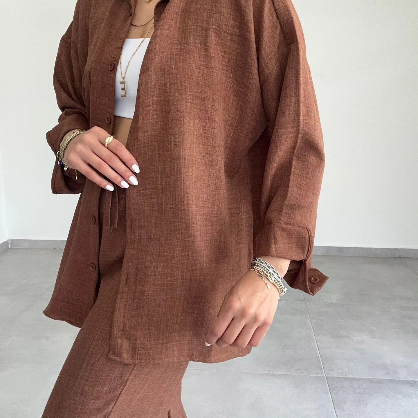 Linen- blend 3/4 Pant Set