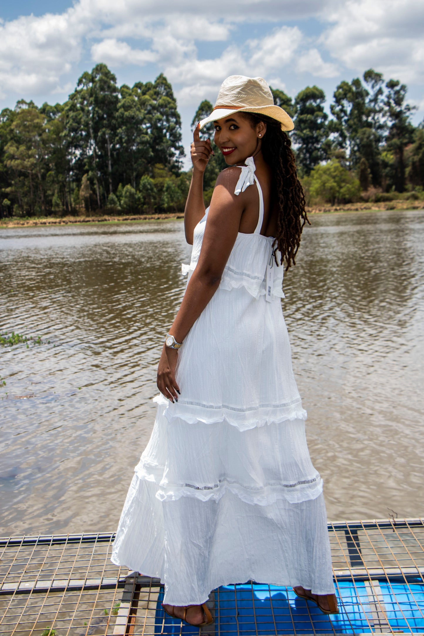 Shoulder-tie Button Down Linen Maxi