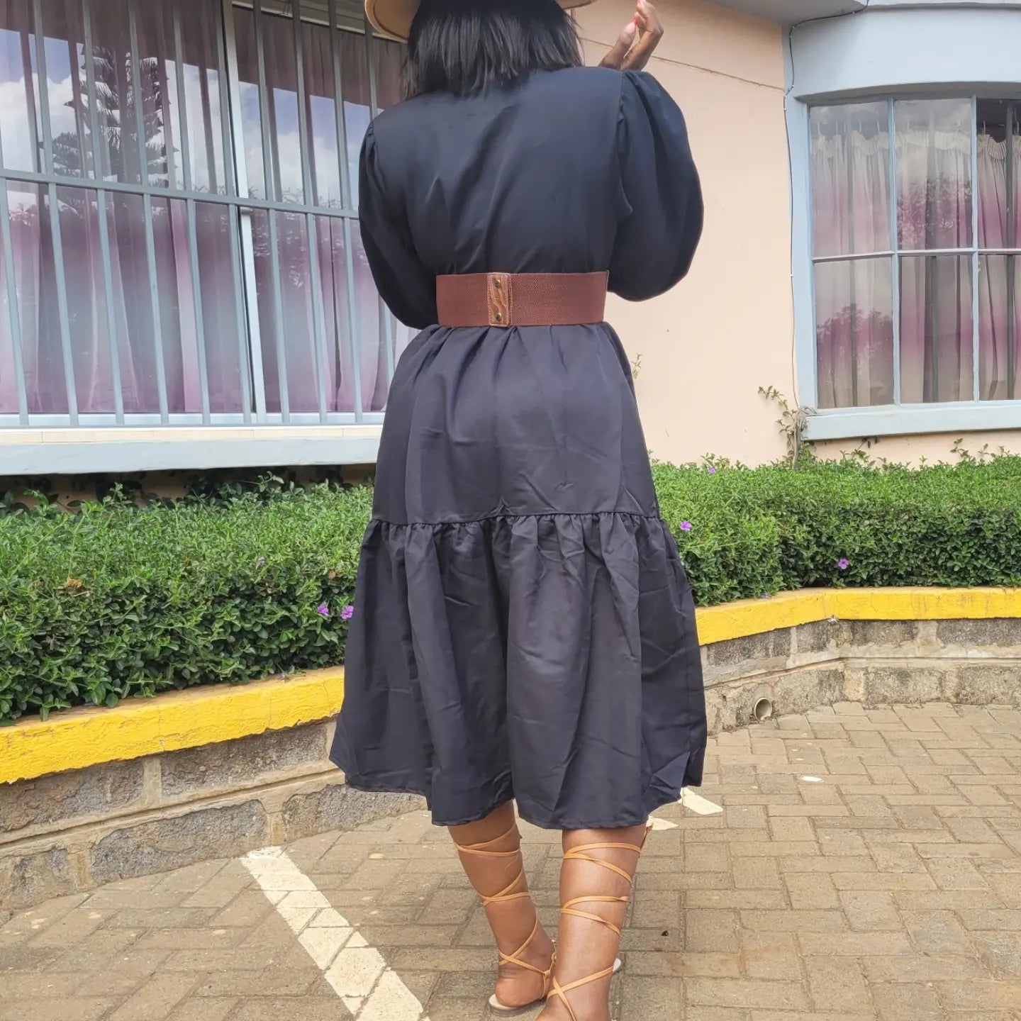 Buttoned Tiered-down Midi Dress